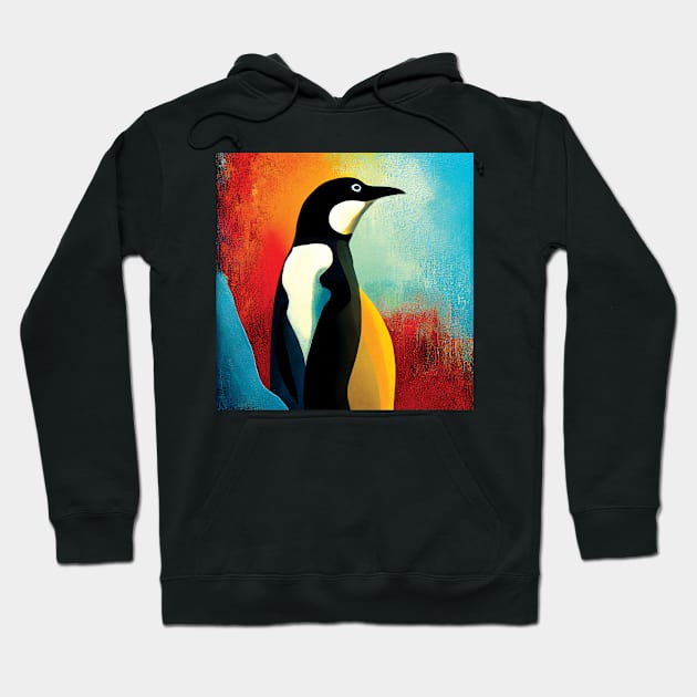 Penguin in Colourful Abstract Hoodie by Geminiartstudio